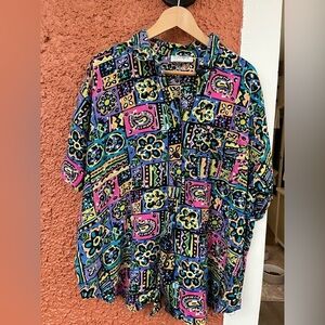 VTG Stefano International Shirt Womens Unsized Button Up Retro Neon 90s